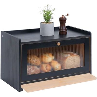 Relaxdays Brotkasten, Bambus, Schneidebrett, Ablage, Luftlöcher, Sichtfenster, HxBxT: 26 x 40 x 25 cm, Brotbox, schwarz Relaxdays Brotkasten, Bambus, Schneidebrett, Ablage, Luftlöcher, Sichtfenster, HxBxT: 26 x 40 x 25 cm, Brotbox, schwarz