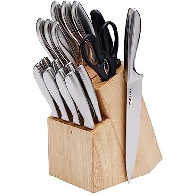 Amazon Edelstahlmesser-Set mit Komfortgriff und Block, 18 Stück, 1er-Pack, Schwarz Amazon Edelstahlmesser-Set mit Komfortgriff und Block, 18 Stück, 1er-Pack, Schwarz