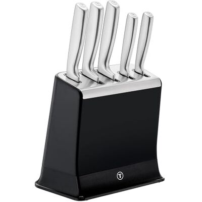 Tefal EverSharp Pro 5-teiliges Messer-Set mit selbstschärfendem Messerblock, patentierte Schärftechnologie, deutscher rostfreier Edelstahl, Schwarz, K2976S04 Tefal EverSharp Pro 5-teiliges Messer-Set mit selbstschärfendem Messerblock, patentierte Schärftechnologie, deutscher rostfreier Edelstahl, Schwarz, K2976S04