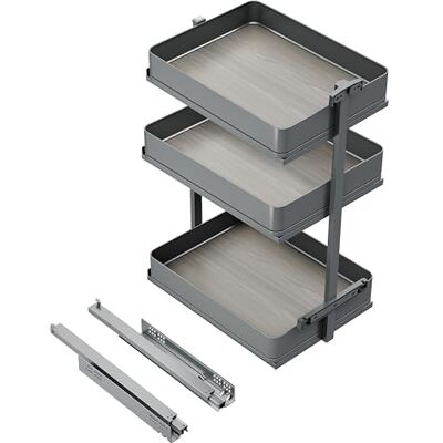 Emuca Harmony-Ausziehwagen mit Soft-Close, Modul Breite 400mm x Höhe 800mm, Stahl und Holz, Anthrazitgrau Emuca Harmony-Ausziehwagen mit Soft-Close, Modul Breite 400mm x Höhe 800mm, Stahl und Holz, Anthrazitgrau