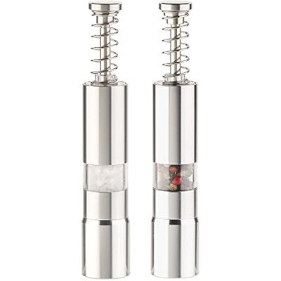 Rosenstein & Söhne Salz Pfefferstreuer: 2er-Set manuelle Salz- & Pfeffer-Mühlen mit Druckknopf-Bedienung, Alu (Gewürz Mühle, Gewürzmühle manuell, Topf) Rosenstein & Söhne Salz Pfefferstreuer: 2er-Set manuelle Salz- & Pfeffer-Mühlen mit Druckknopf-Bedienung, Alu (Gewürz Mühle, Gewürzmühle manuell, Topf)