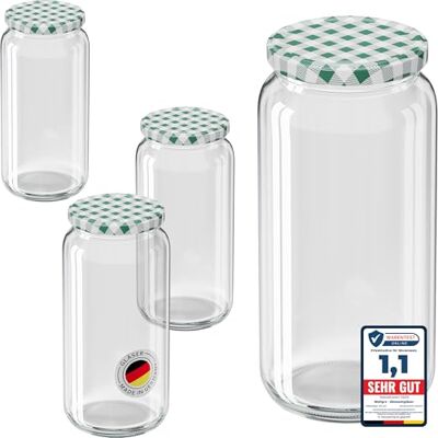 WELLGRO 6x Einmachgläser mit Schraubdeckel 1045ml Deckel grün kariert To 82 Made in Germany Vorratsgläser mit Deckel, Gärglas, Dessertgläser WELLGRO 6x Einmachgläser mit Schraubdeckel 1045ml Deckel grün kariert To 82 Made in Germany Vorratsgläser mit Deckel, Gärglas, Dessertgläser