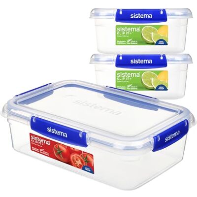 Sistema KLIP IT PLUS auslaufsichere Vorratsdosen 2 x 1L & 2,2 L luftdichte und stapelbare & ineinander stellbare Frischhaltedosen für Meal Prep mit Deckel Brotdosen für Pause BPA-frei, 3 Stück Sistema KLIP IT PLUS auslaufsichere Vorratsdosen 2 x 1L & 2,2 L luftdichte und stapelbare & ineinander stellbare Frischhaltedosen für Meal Prep mit Deckel Brotdosen für Pause BPA-frei, 3 Stück