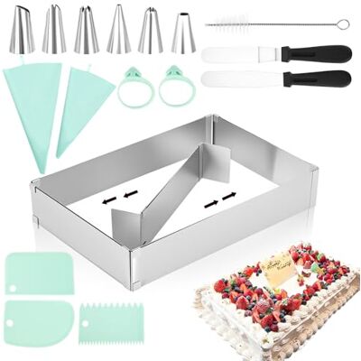 AiQInu Verstellbarer Backrahmen-Set Rechteckig/Eckig verstellbar mit Tortenring, Backblech, Trennwand & Zubehör für Kuchen, Torten & Desserts (18,5x27,5-34x52,5 cm) AiQInu Verstellbarer Backrahmen-Set Rechteckig/Eckig verstellbar mit Tortenring, Backblech, Trennwand & Zubehör für Kuchen, Torten & Desserts (18,5x27,5-34x52,5 cm)