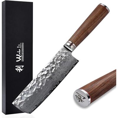 Wakoli Nussbaum Nakirimesser mit 22,5-cm-Klinge, 67 Lagen Damaststahl, VG10 Für große Gemüsesorten: VG10-Kern, 60 ± 2 HRC, beidseitiger 15° V-Schliff, Hammerschlag, Nussbaumholzgriff und Geschenkbox Wakoli Nussbaum Nakirimesser mit 22,5-cm-Klinge, 67 Lagen Damaststahl, VG10 Für große Gemüsesorten: VG10-Kern, 60 ± 2 HRC, beidseitiger 15° V-Schliff, Hammerschlag, Nussbaumholzgriff und Geschenkbox