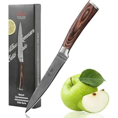 Wakoli EDIB Allzweckmesser 12,5 cm Klinge, 67 Lagen Damaststahl, VG-10-Kern Kompaktes Allzweckmesser für Obst, Gemüse, Kräuter und feine Fleischstücke, 12,5 cm Klinge, Pakkaholzgriff, edle Geschenkbox Wakoli EDIB Allzweckmesser 12,5 cm Klinge, 67 Lagen Damaststahl, VG-10-Kern Kompaktes Allzweckmesser für Obst, Gemüse, Kräuter und feine Fleischstücke, 12,5 cm Klinge, Pakkaholzgriff, edle Geschenkbox