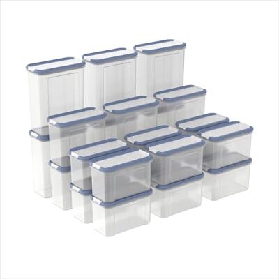 Rotho DOMINO 24-Set Vorratsdosen, Streu- & Schüttdose mit dicht schließendem Deckel, spülmaschinengeeignet, transparent/blau Rotho DOMINO 24-Set Vorratsdosen, Streu- & Schüttdose mit dicht schließendem Deckel, spülmaschinengeeignet, transparent/blau
