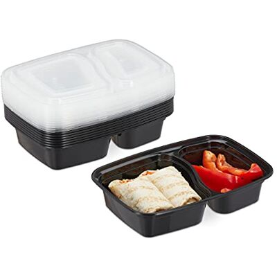 Relaxdays Meal Prep Boxen, 10er Set, 2 Fächer, mikrowellengeeignet, 800 ml, Kunststoff Essensbox mit Deckel, schwarz Relaxdays Meal Prep Boxen, 10er Set, 2 Fächer, mikrowellengeeignet, 800 ml, Kunststoff Essensbox mit Deckel, schwarz