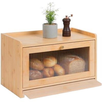 Relaxdays Brotkasten, Bambus, Schneidebrett, Ablage, Luftlöcher, Sichtfenster, HxBxT: 26 x 40 x 25 cm, Brotbox, Natur Relaxdays Brotkasten, Bambus, Schneidebrett, Ablage, Luftlöcher, Sichtfenster, HxBxT: 26 x 40 x 25 cm, Brotbox, Natur
