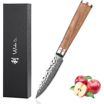 Wakoli Nussbaum Officemesser 9 cm aus 67 Lagen Damaststahl mit VG10 Kern Mit Hammerschlag, Nussbaumholzgriff und 15° V-Schliff zum Schälen, Putzen und Dekorieren von Obst und Gemüse, in Geschenkbox Wakoli Nussbaum Officemesser 9 cm aus 67 Lagen Damaststahl mit VG10 Kern Mit Hammerschlag, Nussbaumholzgriff und 15° V-Schliff zum Schälen, Putzen und Dekorieren von Obst und Gemüse, in Geschenkbox