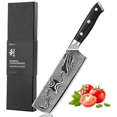 Wakoli Nitoko Nakirimesser 17 cm aus 67 Lagen Damaststahl, VG10-Stahlkern Full-Tang-Konstruktion, G10-Griff, 15° V-Schliff beidseitig, 60 ± 2 HRC, symmetrisch für Rechts- und Linkshänder, Geschenkbox Wakoli Nitoko Nakirimesser 17 cm aus 67 Lagen Damaststahl, VG10-Stahlkern Full-Tang-Konstruktion, G10-Griff, 15° V-Schliff beidseitig, 60 ± 2 HRC, symmetrisch für Rechts- und Linkshänder, Geschenkbox