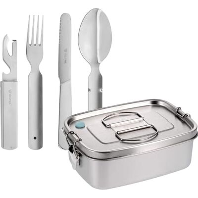 GRÄWE Camping Besteck mit Edelstahl Brotdose, Outdoor Lunch Set, auslaufsicher, Lunchbox mit Besteck GRÄWE Camping Besteck mit Edelstahl Brotdose, Outdoor Lunch Set, auslaufsicher, Lunchbox mit Besteck