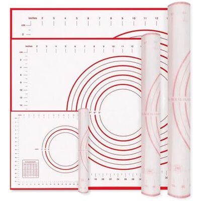 YUNYDSM Silikon-Backmatte,3-Teilige Antihaftbeschichtete Teigrollmatte 3-teilige Silikon-Backmatte antihaftbeschichtet – lebensmittelecht mit Maßangaben, für Pizza, Kuchen & Arbeitsfläche YUNYDSM Silikon-Backmatte,3-Teilige Antihaftbeschichtete Teigrollmatte 3-teilige Silikon-Backmatte antihaftbeschichtet – lebensmittelecht mit Maßangaben, für Pizza, Kuchen & Arbeitsfläche