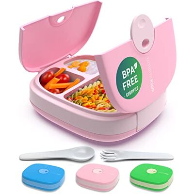Umami Bento Box Kinder, 3 Fächern, Besteck, auslaufsicher, 3 bis 9 Jahre 800ml, BPA-frei, spülmaschinenfest, leicht zu öffnen für kleine Hände, für Schule, Kindergarten, Pink Umami Bento Box Kinder, 3 Fächern, Besteck, auslaufsicher, 3 bis 9 Jahre 800ml, BPA-frei, spülmaschinenfest, leicht zu öffnen für kleine Hände, für Schule, Kindergarten, Pink