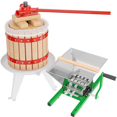 Wiltec Set 12L Obstpresse aus Buchenholz inkl. Presstuch und Obstmühle mit 7L Trichter, Zur Herstellung von Saft Wein und Maische Wiltec Set 12L Obstpresse aus Buchenholz inkl. Presstuch und Obstmühle mit 7L Trichter, Zur Herstellung von Saft Wein und Maische