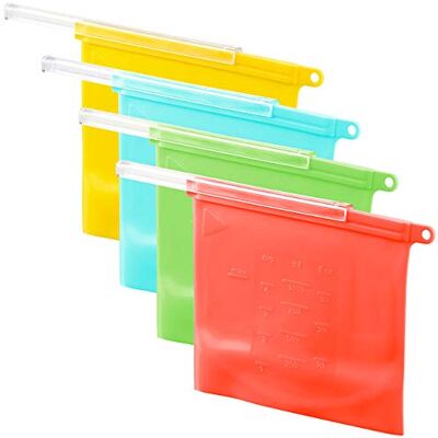 Rosenstein & Söhne Silikonbeutel: 4er-Set Silikon-Lebensmittelbeutel, wiederverschließbar, 1.000 ml (Silikon Zip Beutel, Silikonbeutel wiederverwendbar, Knete) Rosenstein & Söhne Silikonbeutel: 4er-Set Silikon-Lebensmittelbeutel, wiederverschließbar, 1.000 ml (Silikon Zip Beutel, Silikonbeutel wiederverwendbar, Knete)