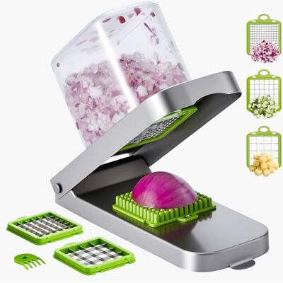 VEVOR Gemüseschneider, Multischneider mit 3 Edelstahlklingen, Zwiebelschneider mit Behälter, Salat-Kartoffelschneider, Küchenhelfer & Haushaltsgeräte, Werkzeuge für einfaches Heimwerken, Silber VEVOR Gemüseschneider, Multischneider mit 3 Edelstahlklingen, Zwiebelschneider mit Behälter, Salat-Kartoffelschneider, Küchenhelfer & Haushaltsgeräte, Werkzeuge für einfaches Heimwerken, Silber