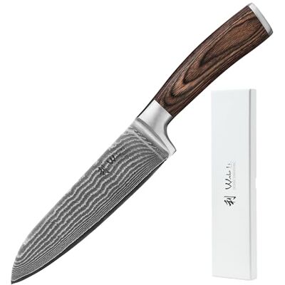 Wakoli EDIB Damastmesser Santoku 17 cm – Damast Küchenmesser aus 67 Lagen Santokumesser aus 67 Lagen Damaststahl, VG10-Kern 60±2 HRC, V-Schliff von Hand (12-14°), Pakkaholzgriff, Profi-Kochmesser Wakoli EDIB Damastmesser Santoku 17 cm – Damast Küchenmesser aus 67 Lagen Santokumesser aus 67 Lagen Damaststahl, VG10-Kern 60±2 HRC, V-Schliff von Hand (12-14°), Pakkaholzgriff, Profi-Kochmesser