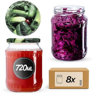 KADAX 8er Set Einmachgläser 720ml TO82 Gurken, Große Sturzgläser mit Schraubdeckel, Einkochgläser Fermentierglas für Gurken, Gemüse, Sauerteig KADAX 8er Set Einmachgläser 720ml TO82 Gurken, Große Sturzgläser mit Schraubdeckel, Einkochgläser Fermentierglas für Gurken, Gemüse, Sauerteig