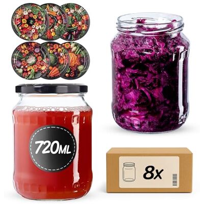 KADAX 8er Set Einmachgläser 720ml TO82, Große Sturzgläser mit Schraubdeckel, Einkochgläser Fermentierglas für Gurken, Gemüse, Sauerteig (Bunte Gemüse) KADAX 8er Set Einmachgläser 720ml TO82, Große Sturzgläser mit Schraubdeckel, Einkochgläser Fermentierglas für Gurken, Gemüse, Sauerteig (Bunte Gemüse)