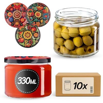 KADAX 10er Set Marmeladengläser 330ml TO82, Einmachgläser Vorratsgläser Mason Jar mit Schraubdeckel, Luftdichte Schraubgläser, Honig & Konfitüre (Bunte Blumen) KADAX 10er Set Marmeladengläser 330ml TO82, Einmachgläser Vorratsgläser Mason Jar mit Schraubdeckel, Luftdichte Schraubgläser, Honig & Konfitüre (Bunte Blumen)