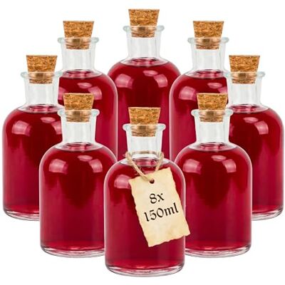 Relaxdays Glasflaschen, 8er Set, Korkverschluss, 150 ml, Öl, Essig, Gewürze, DIY Dekoflasche, Likörflasche, transparent Relaxdays Glasflaschen, 8er Set, Korkverschluss, 150 ml, Öl, Essig, Gewürze, DIY Dekoflasche, Likörflasche, transparent