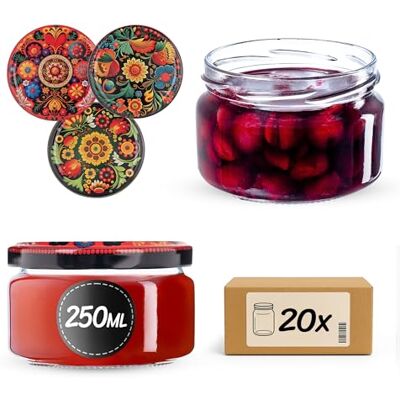 KADAX 20er Set Marmeladengläser 250ml TO82 Bunte Blumen, Einmachgläser Vorratsgläser Mason Jar mit Schraubdeckel, Luftdichte Schraubgläser, Honig & Konfitüre KADAX 20er Set Marmeladengläser 250ml TO82 Bunte Blumen, Einmachgläser Vorratsgläser Mason Jar mit Schraubdeckel, Luftdichte Schraubgläser, Honig & Konfitüre