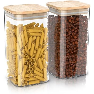 Arendo Vorratsbehälter mit Deckel -1650ml 2er Set Behälter aus Glas – hitzebeständig – Vorratsgläser mit Bambusdeckel luftdicht für Müsli Zucker Mehl Kaffee Reis Arendo Vorratsbehälter mit Deckel -1650ml 2er Set Behälter aus Glas – hitzebeständig – Vorratsgläser mit Bambusdeckel luftdicht für Müsli Zucker Mehl Kaffee Reis
