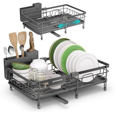 SONGMICS Abtropfgestell Geschirr, für kleine Räume, Geschirr-Abtropfständer ausziehbar, 360° drehbarer und ausziehbarer Ablauf, Stahl, (30,2-46,5) x 29,6 x 14 cm, anthrazitgrau KCS556GT01 SONGMICS Abtropfgestell Geschirr, für kleine Räume, Geschirr-Abtropfständer ausziehbar, 360° drehbarer und ausziehbarer Ablauf, Stahl, (30,2-46,5) x 29,6 x 14 cm, anthrazitgrau KCS556GT01