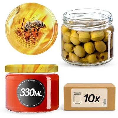 KADAX 10er Set Marmeladengläser 330ml TO82 Biene, Einmachgläser Vorratsgläser Mason Jar mit Schraubdeckel, Luftdichte Schraubgläser, Honig & Konfitüre KADAX 10er Set Marmeladengläser 330ml TO82 Biene, Einmachgläser Vorratsgläser Mason Jar mit Schraubdeckel, Luftdichte Schraubgläser, Honig & Konfitüre