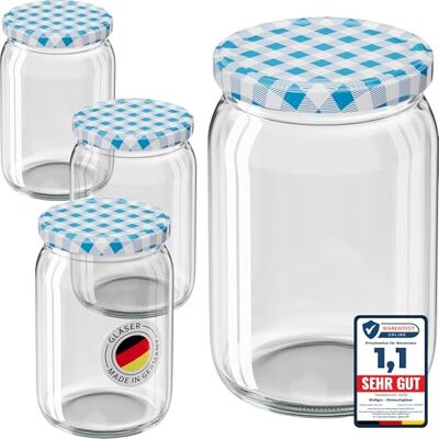 WELLGRO 25x Einmachgläser mit Schraubdeckel 550ml Deckel To 82 blau kariert Made in Germany Vorratsgläser mit Deckel, Gärglas, Dessertgläser WELLGRO 25x Einmachgläser mit Schraubdeckel 550ml Deckel To 82 blau kariert Made in Germany Vorratsgläser mit Deckel, Gärglas, Dessertgläser