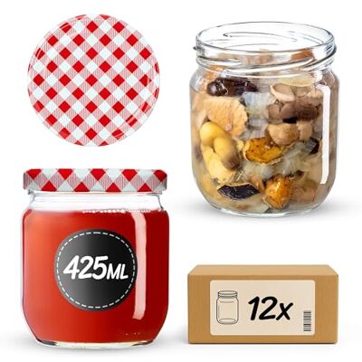 KADAX 12er Set Einmachgläser 425ml TO82 Rot kariert, Sturzgläser Mason Jar mit Schraubdeckel, Luftdichte Twist-off Gläser, Meal Prep, Overnight Oats, Sauerteig KADAX 12er Set Einmachgläser 425ml TO82 Rot kariert, Sturzgläser Mason Jar mit Schraubdeckel, Luftdichte Twist-off Gläser, Meal Prep, Overnight Oats, Sauerteig