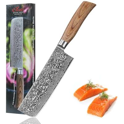 Wakoli EDIB Pro Nakiri Messer, 18 cm Klinge aus Damaststahl mit VG10 Kern 67 Lagen, 60 ± 2 HRC, Pakkaholzgriff und Geschenkbox; beidseitiger V-Schliff 15° für Gemüse und Kräuter Wakoli EDIB Pro Nakiri Messer, 18 cm Klinge aus Damaststahl mit VG10 Kern 67 Lagen, 60 ± 2 HRC, Pakkaholzgriff und Geschenkbox; beidseitiger V-Schliff 15° für Gemüse und Kräuter