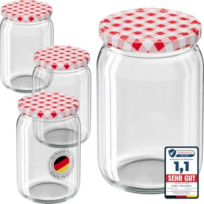 WELLGRO 12x Einmachgläser mit Schraubdeckel 550ml Deckel rot kariert To 82 Made in Germany Vorratsgläser mit Deckel, Gärglas, Dessertgläser WELLGRO 12x Einmachgläser mit Schraubdeckel 550ml Deckel rot kariert To 82 Made in Germany Vorratsgläser mit Deckel, Gärglas, Dessertgläser