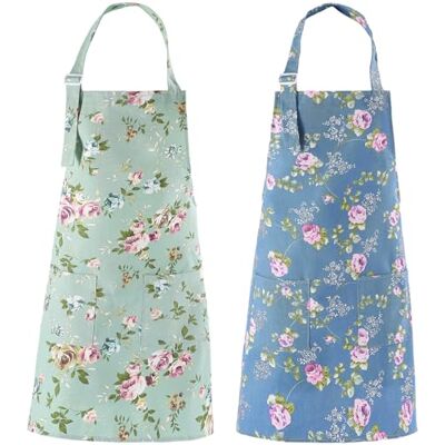 DDJYP HOMKITN Küchenschürze für Damen, Baumwollleinen, Blumenmuster, Schürze mit Taschen, für Damen, Kochschürze (Grün und Blau), 2 Stück DDJYP HOMKITN Küchenschürze für Damen, Baumwollleinen, Blumenmuster, Schürze mit Taschen, für Damen, Kochschürze (Grün und Blau), 2 Stück