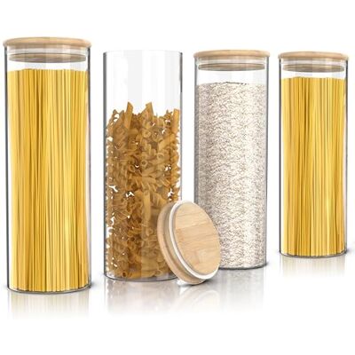 Arendo Vorratsgläser mit Deckel 4er Set Behälter aus Glas – hitzebeständig – Vorratsdosen mit Bambusdeckel luftdicht für Spaghetti Müsli Zucker Mehl Kaffee Reis Arendo Vorratsgläser mit Deckel 4er Set Behälter aus Glas – hitzebeständig – Vorratsdosen mit Bambusdeckel luftdicht für Spaghetti Müsli Zucker Mehl Kaffee Reis