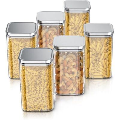 Arendo Vorratsbehälter 1650ml mit Deckel Edelstahl 6er Set Behälter aus Glas – hitzebeständig – Vorratsdosen/Vorratsgläser mit Edelstahl Deckel luftdicht für Müsli Zucker Mehl Kaffee Arendo Vorratsbehälter 1650ml mit Deckel Edelstahl 6er Set Behälter aus Glas – hitzebeständig – Vorratsdosen/Vorratsgläser mit Edelstahl Deckel luftdicht für Müsli Zucker Mehl Kaffee