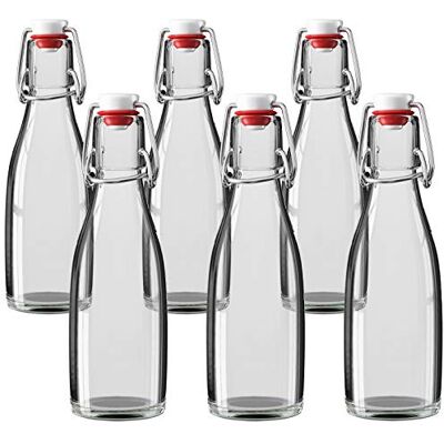 WELLGRO 200 ml Glasflasche mit Bügelverschluss 5,5 x 19 cm (ØxH) Glas Flasche klar Porzellanverschluss Bügelverschlussflasche verschiedene Mengen wählbar, Stückzahl:6 Stück WELLGRO 200 ml Glasflasche mit Bügelverschluss 5,5 x 19 cm (ØxH) Glas Flasche klar Porzellanverschluss Bügelverschlussflasche verschiedene Mengen wählbar, Stückzahl:6 Stück