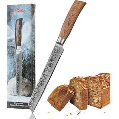 Wakoli EDIB Pro Brotmesser, 20 cm Klinge aus Damaststahl mit VG10 Kern Wellenschliff für Brot, Brötchen, Baguette und Kuchen; 67 Lagen, 60 ± 2 HRC, 34 cm Gesamtlänge, Pakkaholzgriff, Geschenkbox Wakoli EDIB Pro Brotmesser, 20 cm Klinge aus Damaststahl mit VG10 Kern Wellenschliff für Brot, Brötchen, Baguette und Kuchen; 67 Lagen, 60 ± 2 HRC, 34 cm Gesamtlänge, Pakkaholzgriff, Geschenkbox