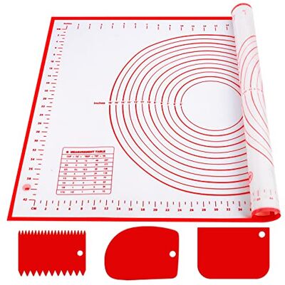 Wellehomi Silikon Backmatte 60 x 40 cm, Backunterlage mit Messung,3 Stück Teigschaber Groß Antihaftbeschichtete Teigmatte, Wiederverwendbares Backzubehör für Teig, Fondant, Makronen, Kekse, Pizza Wellehomi Silikon Backmatte 60 x 40 cm, Backunterlage mit Messung,3 Stück Teigschaber Groß Antihaftbeschichtete Teigmatte, Wiederverwendbares Backzubehör für Teig, Fondant, Makronen, Kekse, Pizza