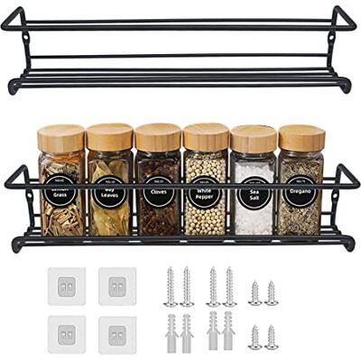 Generic Gewürzregal Wand 2 Stück Aus Metall Schwarz Hängend Ohne Bohren, Wand Küchenregal für Küche Gewürz Organizer Küchenzubehör 29 x 6 x 6.5cm Generic Gewürzregal Wand 2 Stück Aus Metall Schwarz Hängend Ohne Bohren, Wand Küchenregal für Küche Gewürz Organizer Küchenzubehör 29 x 6 x 6.5cm