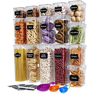 WELLGRO Vorratsdosen Set mit Etiketten, Kreidestift und Messlöffeln Frischhaltedosen mit Deckel BPA-frei luftdicht auslaufsicher spülmaschinengeeignet, Stückzahl:16-tlg. WELLGRO Vorratsdosen Set mit Etiketten, Kreidestift und Messlöffeln Frischhaltedosen mit Deckel BPA-frei luftdicht auslaufsicher spülmaschinengeeignet, Stückzahl:16-tlg.