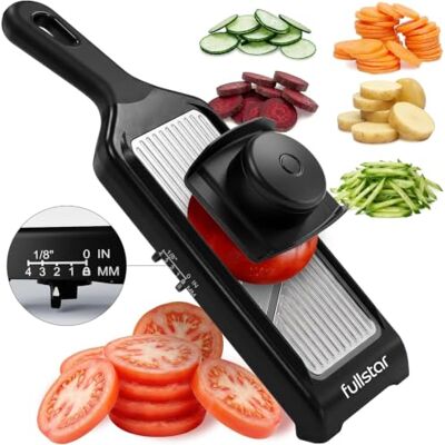 fullstar Handheld Mandoline Gemüsehobel und Julienneschneider 2-in-1 4 Schnittstärken Einfach & Sicher mit Scharfen Edelstahlklingen & Fingerschutz Ideal als Gurkenhobel (Edelstahl) fullstar Handheld Mandoline Gemüsehobel und Julienneschneider 2-in-1 4 Schnittstärken Einfach & Sicher mit Scharfen Edelstahlklingen & Fingerschutz Ideal als Gurkenhobel (Edelstahl)