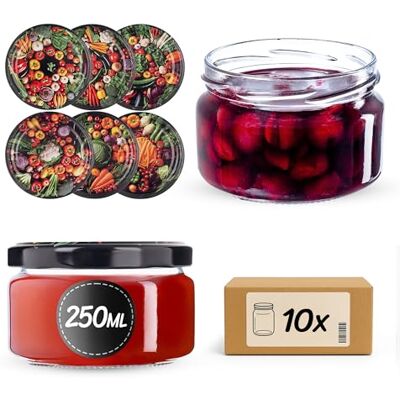KADAX 10er Set Marmeladengläser 250ml TO82 Bunte Gemüse, Einmachgläser Vorratsgläser Mason Jar mit Schraubdeckel, Luftdichte Schraubgläser, Honig & Konfitüre KADAX 10er Set Marmeladengläser 250ml TO82 Bunte Gemüse, Einmachgläser Vorratsgläser Mason Jar mit Schraubdeckel, Luftdichte Schraubgläser, Honig & Konfitüre