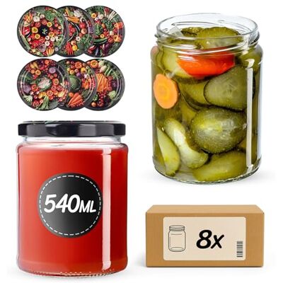 KADAX 8er Set Einmachgläser 540ml TO82, Sturzgläser Mason Jar mit Schraubdeckel, Luftdichte Twist-off Gläser, Meal Prep, Overnight Oats, Sauerteig (Bunte Gemüse) KADAX 8er Set Einmachgläser 540ml TO82, Sturzgläser Mason Jar mit Schraubdeckel, Luftdichte Twist-off Gläser, Meal Prep, Overnight Oats, Sauerteig (Bunte Gemüse)