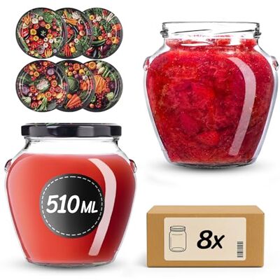 KADAX 8er Set Einmachgläser 510ml TO82, Sturzgläser Mason Jar mit Schraubdeckel, Luftdichte Twist-off Gläser, Meal Prep, Overnight Oats, Sauerteig (Bunte Gemüse) KADAX 8er Set Einmachgläser 510ml TO82, Sturzgläser Mason Jar mit Schraubdeckel, Luftdichte Twist-off Gläser, Meal Prep, Overnight Oats, Sauerteig (Bunte Gemüse)