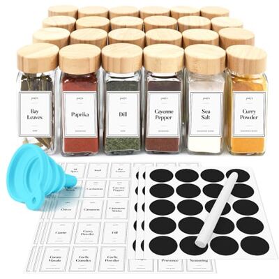 joeji's Kitchen Gewürzgläser Set 24-teilig – 120ml Glasbehälter mit Bambusdeckeln, Etiketten & Sieben – Komplettset zur Gewürzaufbewahrung für eine perfekt organisierte Küche joeji's Kitchen Gewürzgläser Set 24-teilig – 120ml Glasbehälter mit Bambusdeckeln, Etiketten & Sieben – Komplettset zur Gewürzaufbewahrung für eine perfekt organisierte Küche