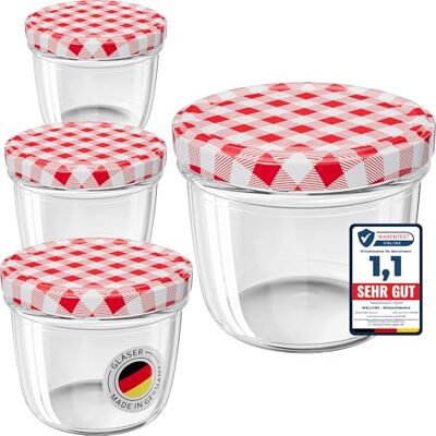 WELLGRO 6x Einmachgläser mit Schraubdeckel, 230 ml Einmachglas Klein, Marmeladengläser Rot Karierte, Kleine Gläser mit Deckel To 82, Einweckgläser Made in Germany, Schraubgläser Stückzahl: 6 Stück WELLGRO 6x Einmachgläser mit Schraubdeckel, 230 ml Einmachglas Klein, Marmeladengläser Rot Karierte, Kleine Gläser mit Deckel To 82, Einweckgläser Made in Germany, Schraubgläser Stückzahl: 6 Stück
