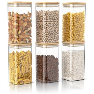 Arendo Vorratsbehälter mit Deckel -1650ml 6er Set Behälter aus Glas – hitzebeständig – Vorratsgläser mit Bambusdeckel luftdicht für Müsli Zucker Mehl Kaffee Reis Arendo Vorratsbehälter mit Deckel -1650ml 6er Set Behälter aus Glas – hitzebeständig – Vorratsgläser mit Bambusdeckel luftdicht für Müsli Zucker Mehl Kaffee Reis