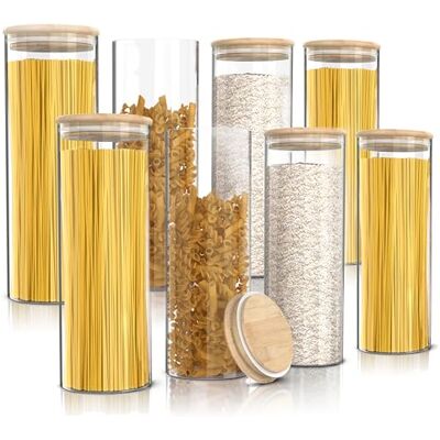 Arendo Vorratsgläser mit Deckel 8er Set Behälter aus Glas – hitzebeständig – Vorratsdosen mit Bambusdeckel luftdicht für Spaghetti Müsli Zucker Mehl Kaffee Reis Arendo Vorratsgläser mit Deckel 8er Set Behälter aus Glas – hitzebeständig – Vorratsdosen mit Bambusdeckel luftdicht für Spaghetti Müsli Zucker Mehl Kaffee Reis